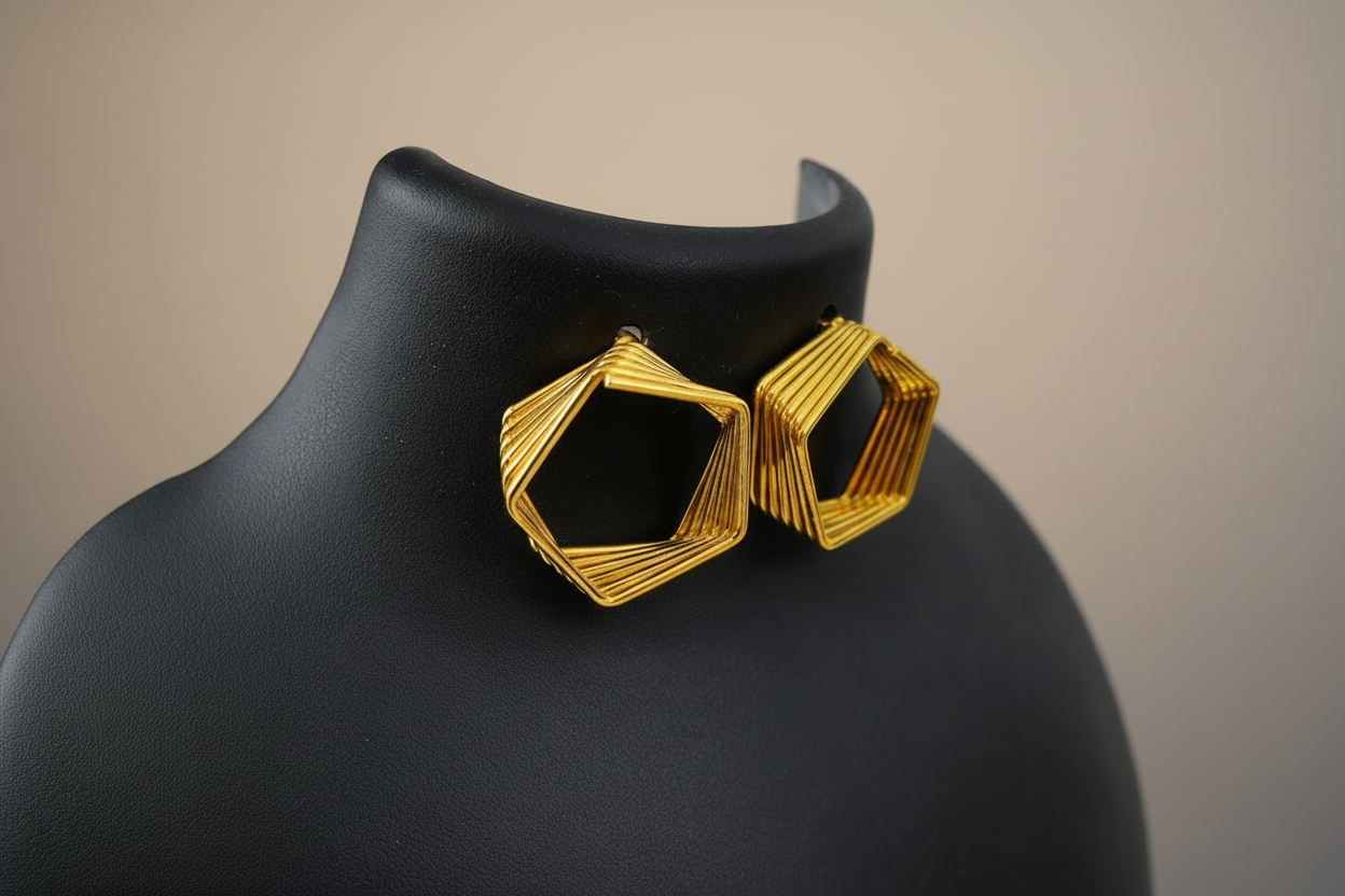 Modern Twist Hexagon Hoop Earrings – Gold Finish