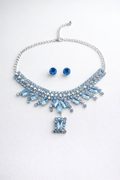 Elegant Blue Crystal Choker Necklace Set with Stud Earrings