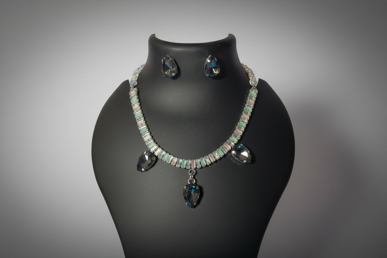 Elegant Crystal Drop Necklace Set with Matching Studs