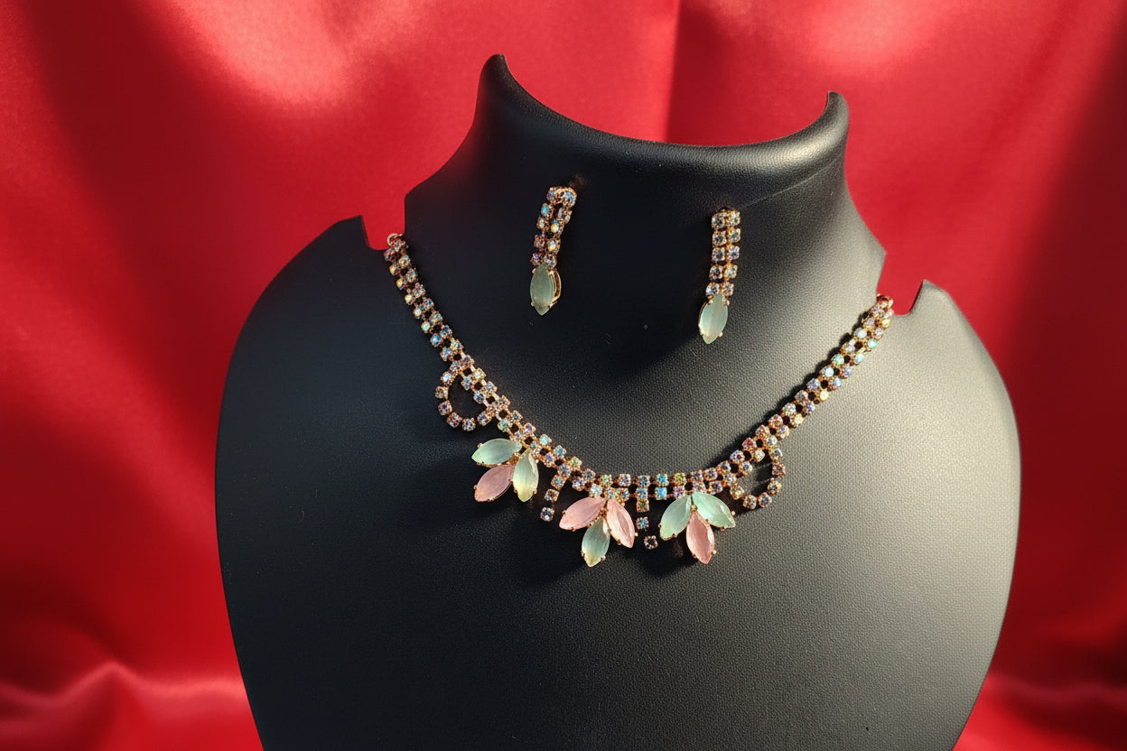 Radiant Pastel Crystal Necklace Set with Matching Earrings
