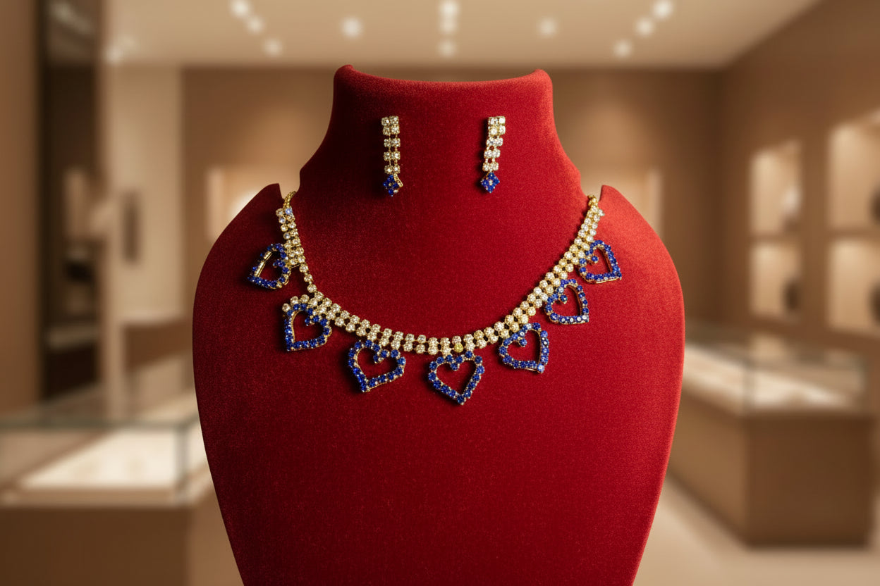 Ruby Heart Elegance Crystal Necklace & Earrings Set