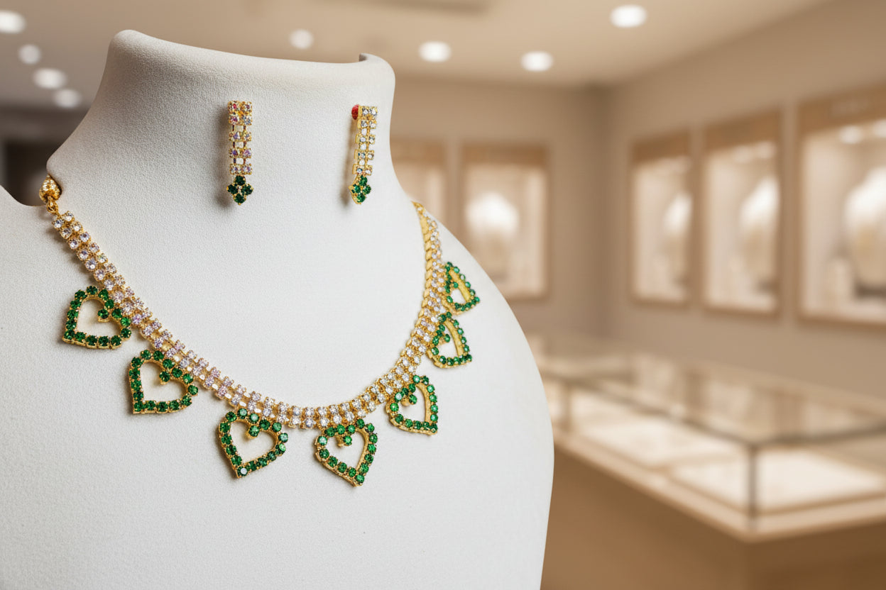 Ruby Heart Elegance Crystal Necklace & Earrings Set