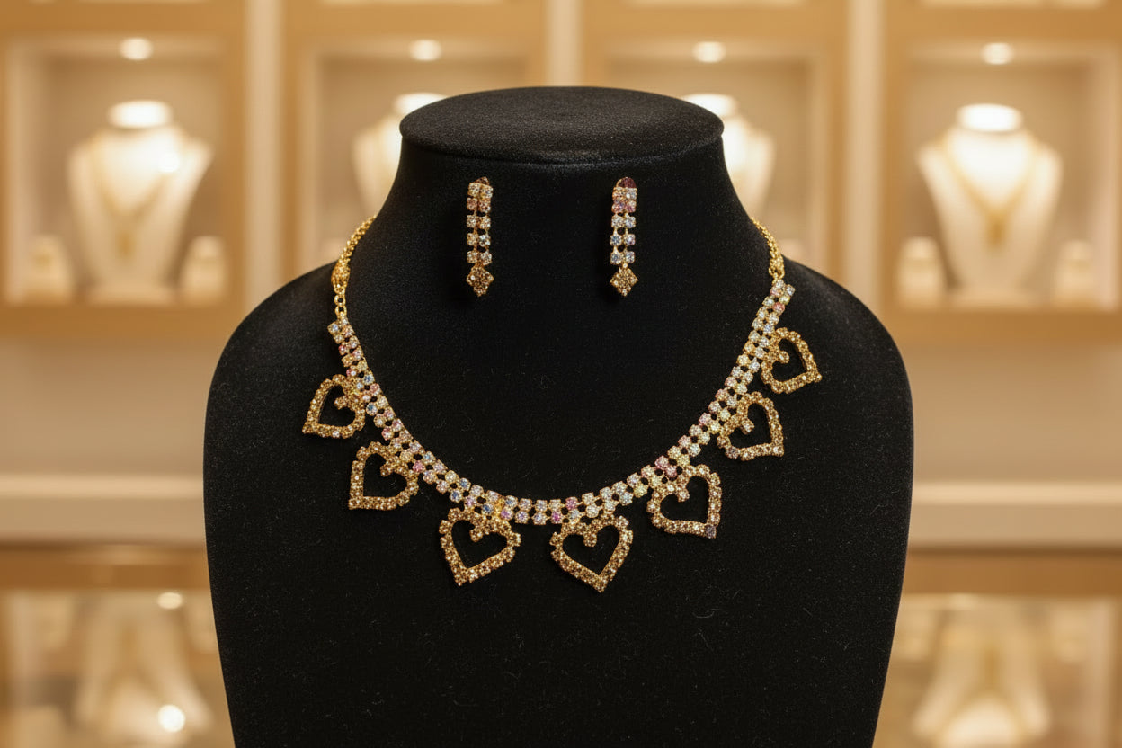 Ruby Heart Elegance Crystal Necklace & Earrings Set