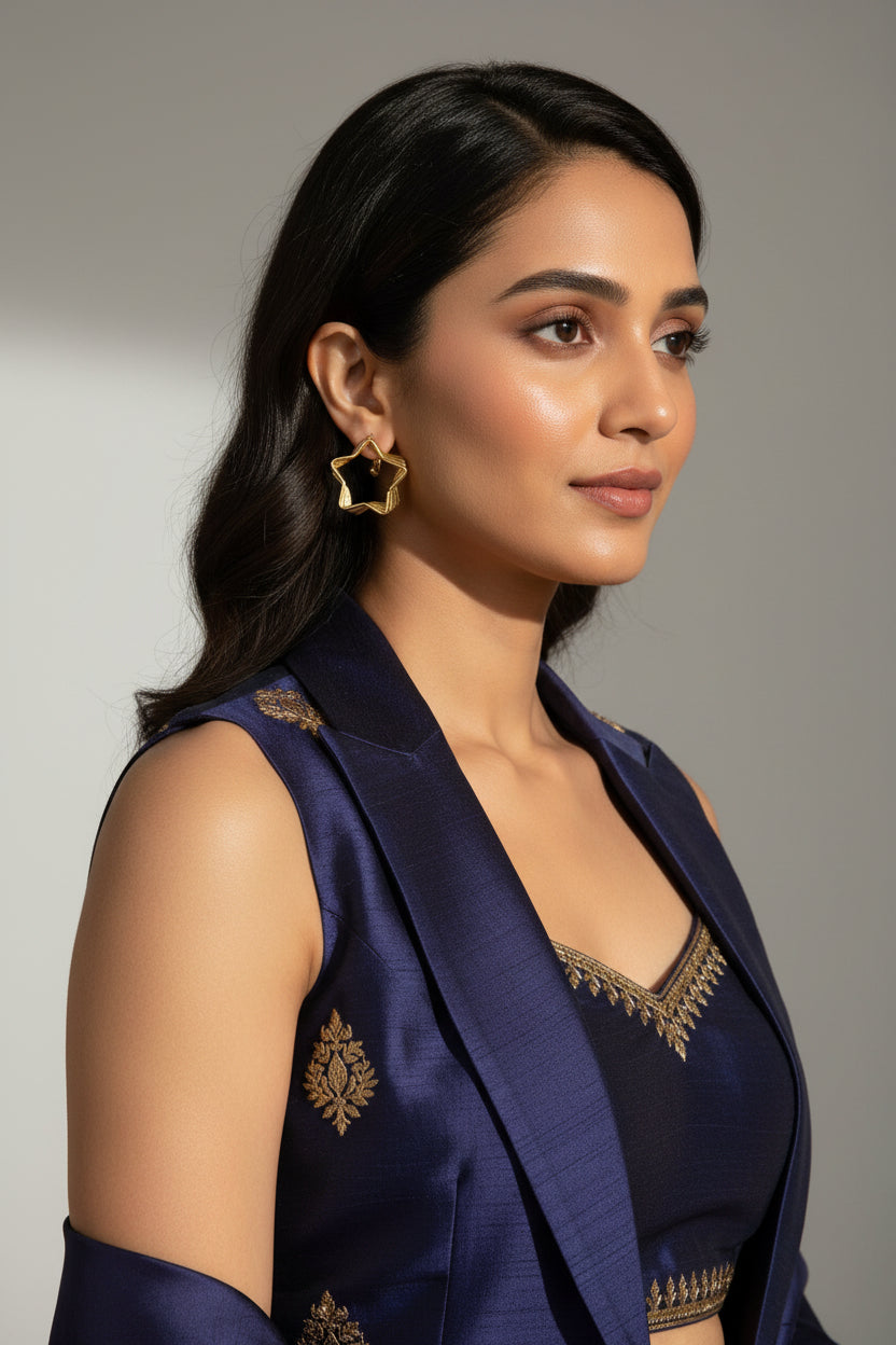 Stellar Gold Twisted Star Hoops - Lightweight Statement Earrings