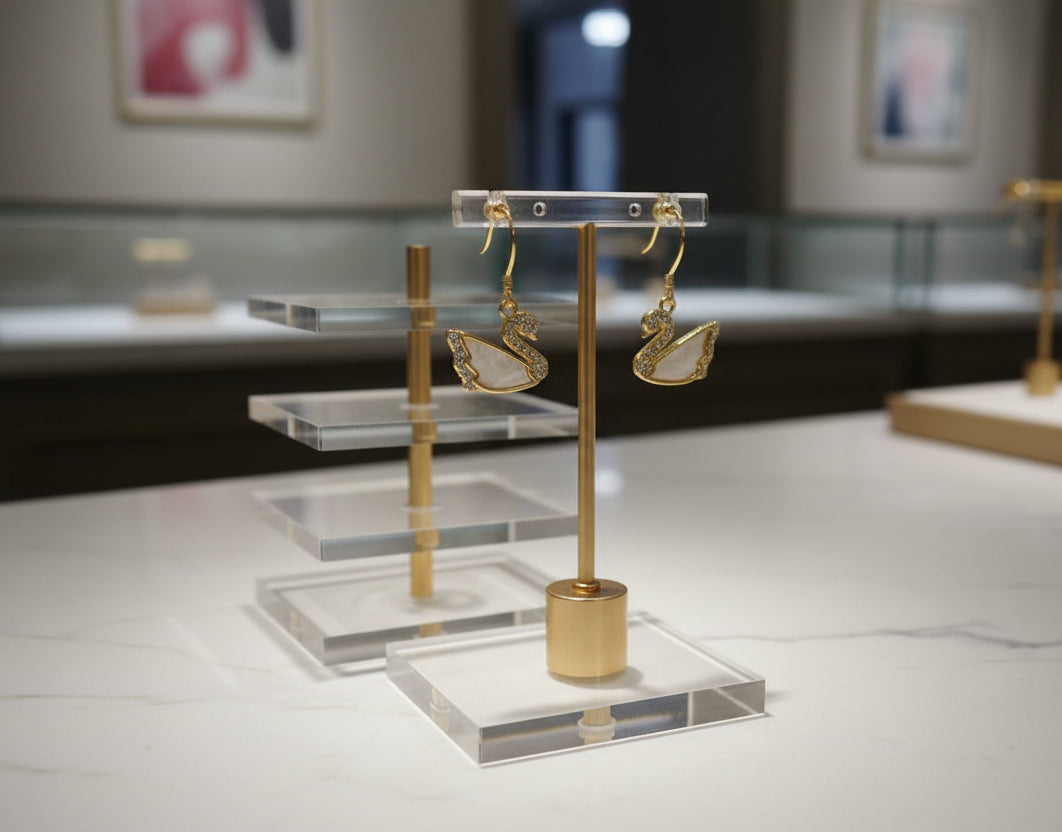 Swan Stud Earrings – Gold Plated with Crystal Detailing