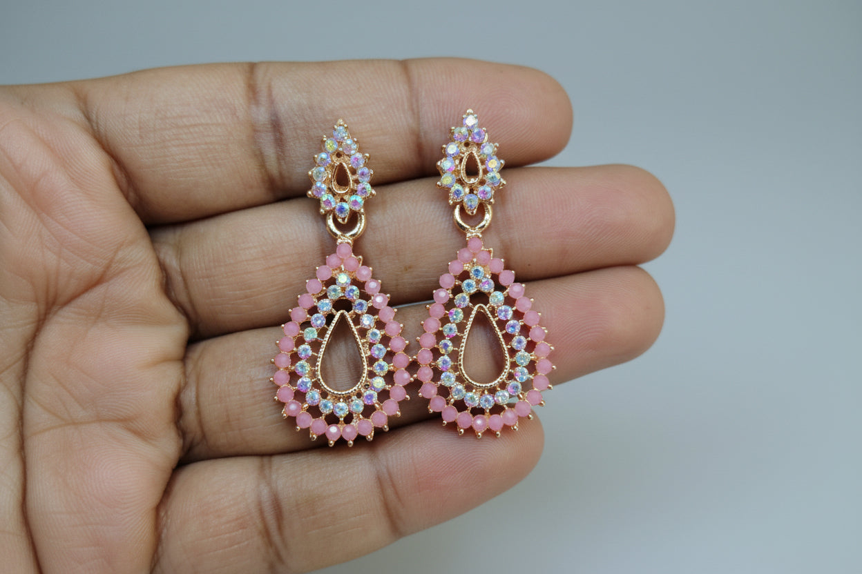 Radiant Pink  Crystal Earrings with multi shade stones