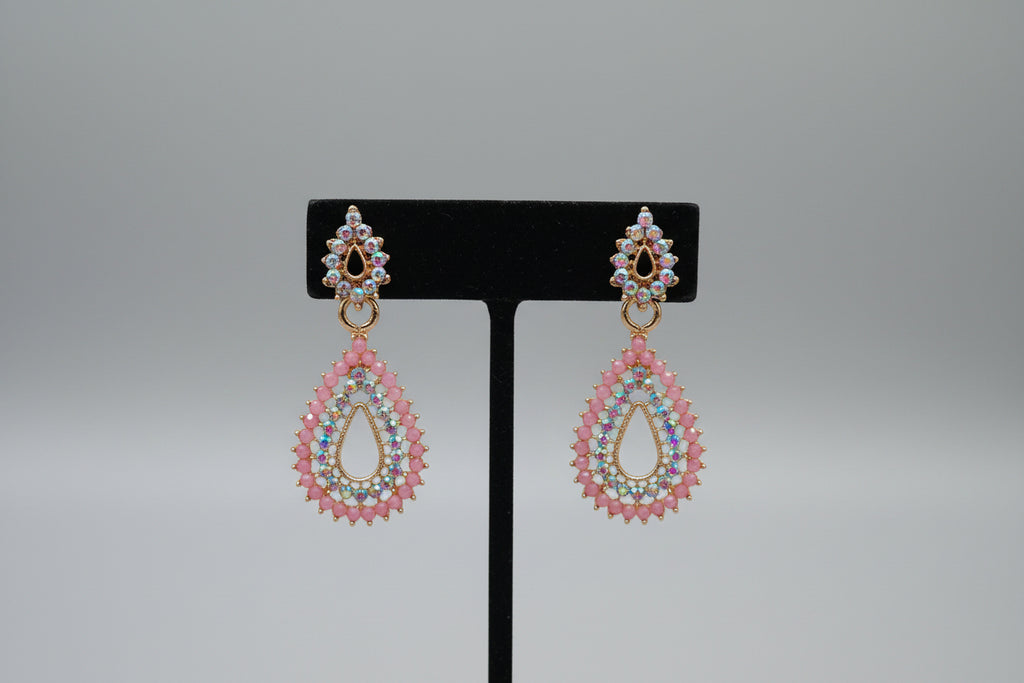 Radiant Pink  Crystal Earrings with multi shade stones
