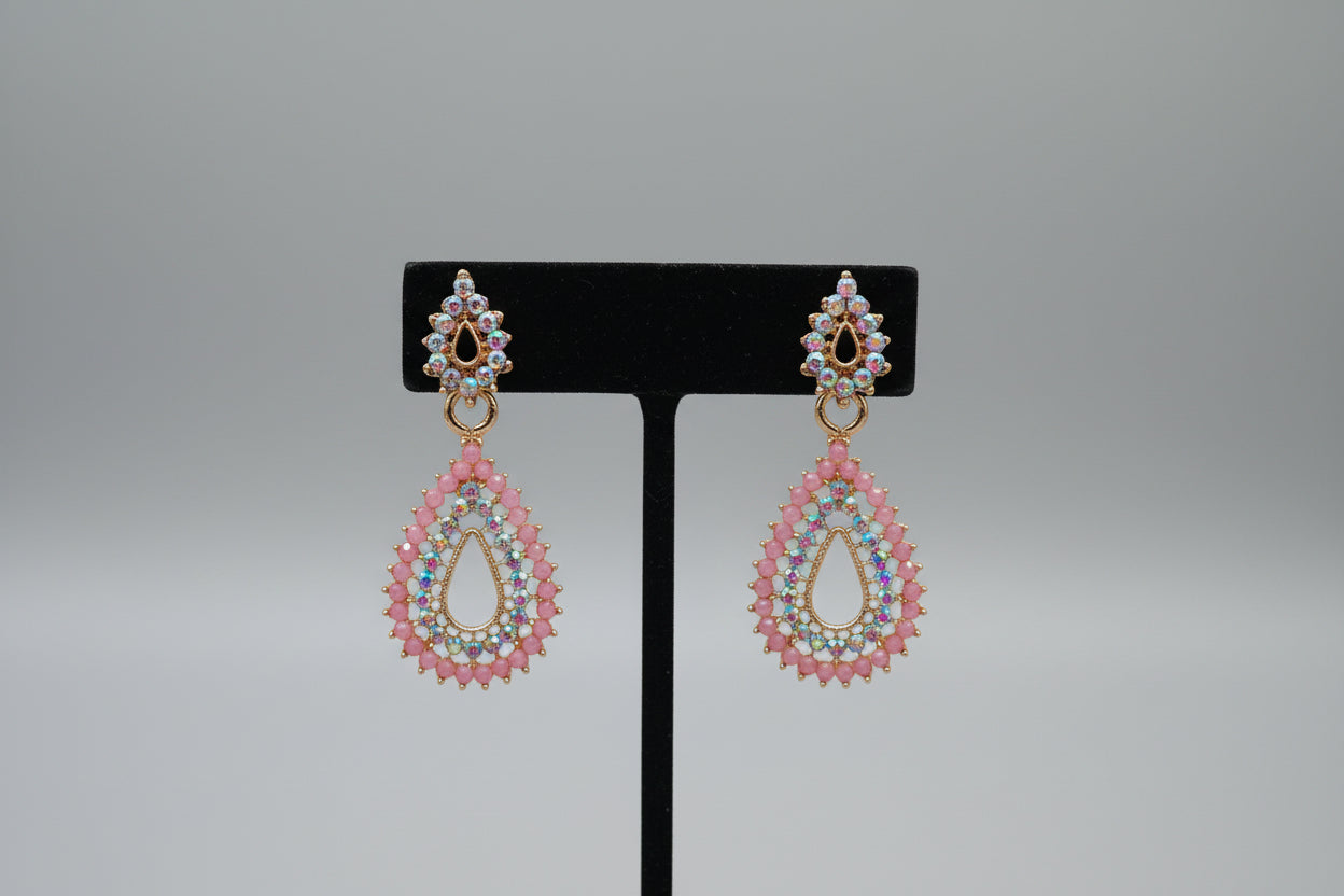 Radiant Pink  Crystal Earrings with multi shade stones