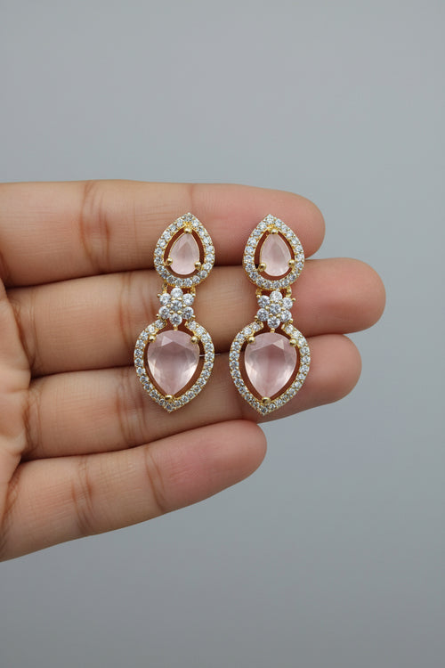 Elegant Dual Teardrop Earrings with Crystal Halo Detailing