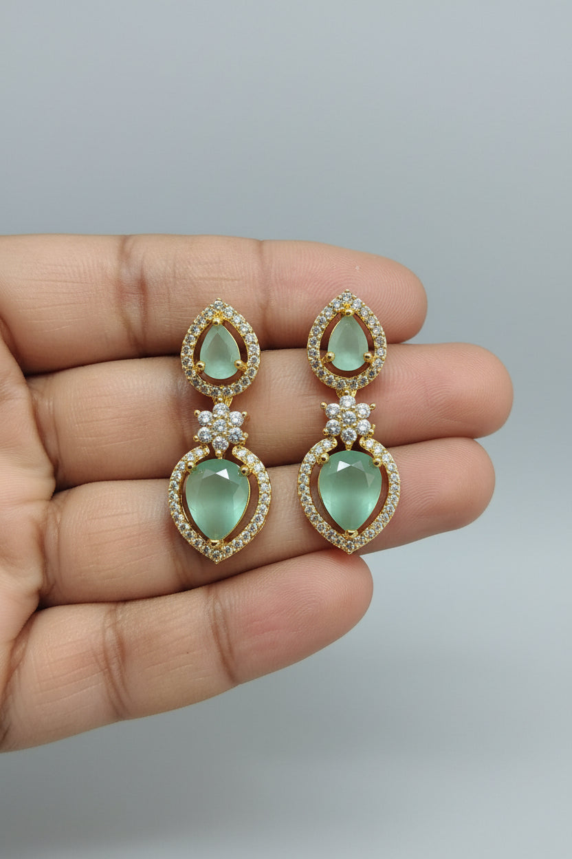 Elegant Dual Teardrop Earrings with Crystal Halo Detailing
