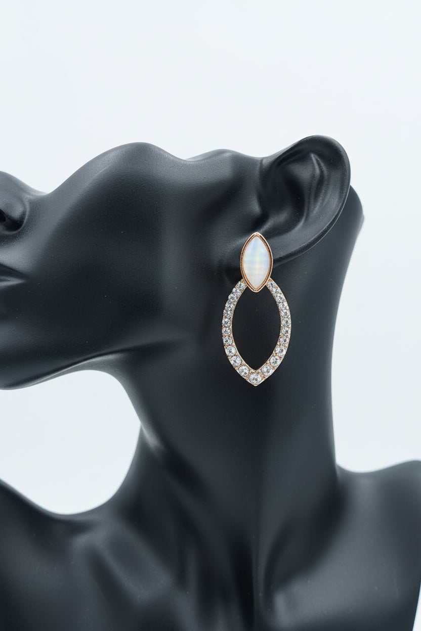 Elegant White Stone Oval Hoop Earrings with Crystal Detailing