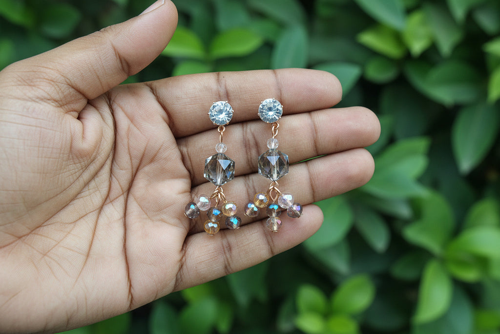 Sparkling Crystal Earrings with Golden Accents
