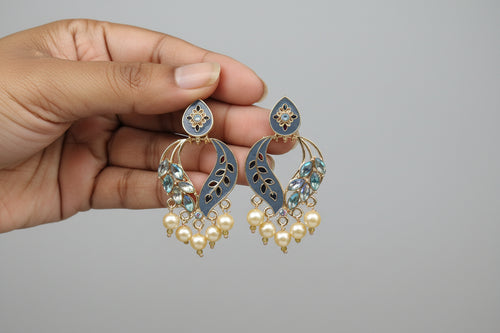 Elegant  Enamel Drop Earrings with Pearl and Crystal Detailing