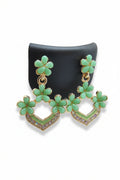Mint Green Floral Drop Earrings with Crystal Detailing