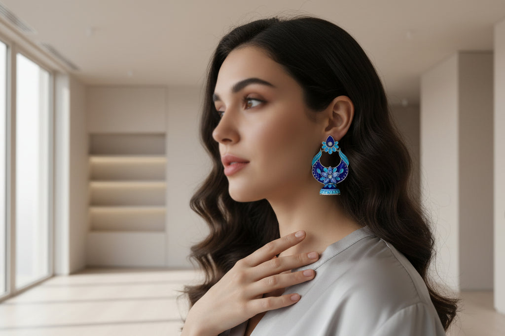 Royal Blue Floral Enamel Earrings