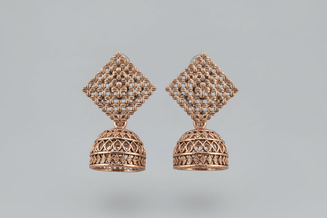 Antique Rose Gold Jhumka Earrings Round