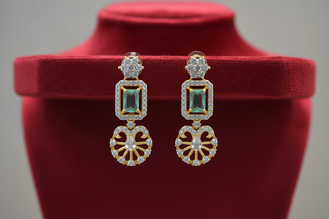 Elegant Gold-Plated Stone-Studded Drop Earrings