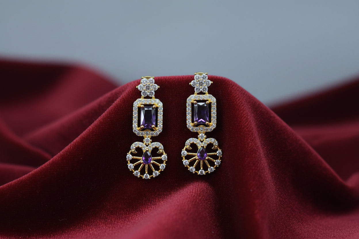 Elegant Gold-Plated Stone-Studded Drop Earrings